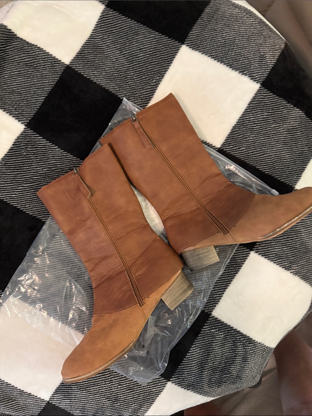 Women's Distressed Zip Rustic Brown Riding Boots - Picture 7 of 16